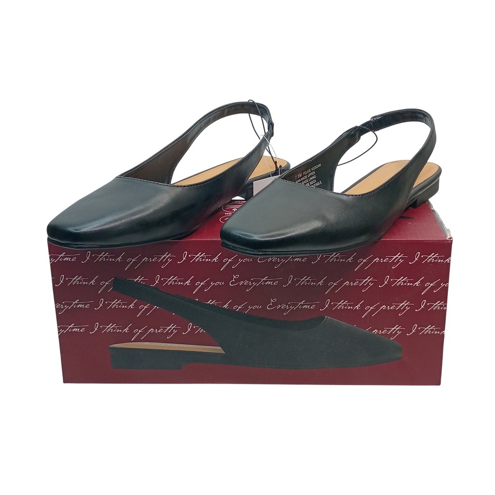 Kensie Felice Flats Slingback Square Toe Women Size 9 Black Block Heel Slingback